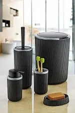 5 Parça Siyah-Gri Banyo Seti –Kostas Serisi- Modern ve Şık - Görsel 2